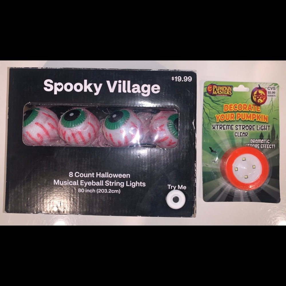 Halloween Decoration Bundle – Eyeball String Lights + Pumpkin Strobe